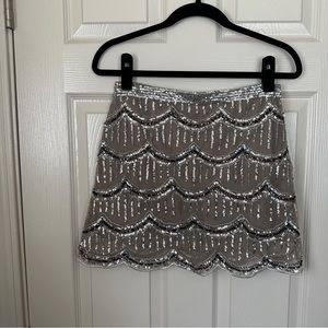 forever 21 nude tan silver grey beaded mini skirt size medium